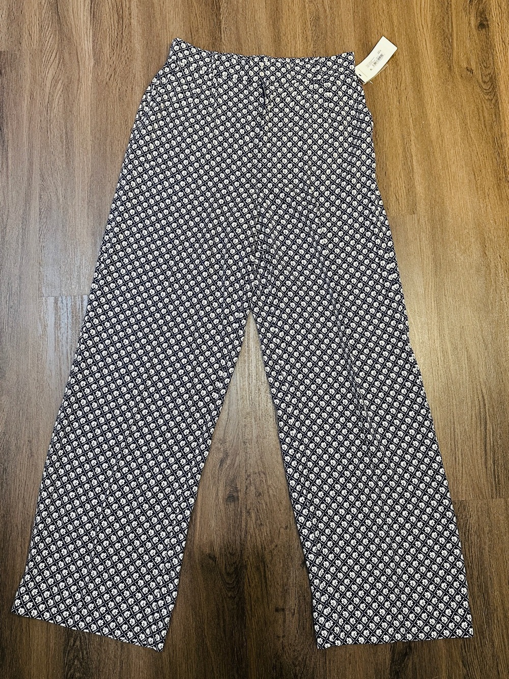 NWT Navy White Wide Leg Palazzo Pants Silk Blend High Rise Size 6 - Picture 6 of 16